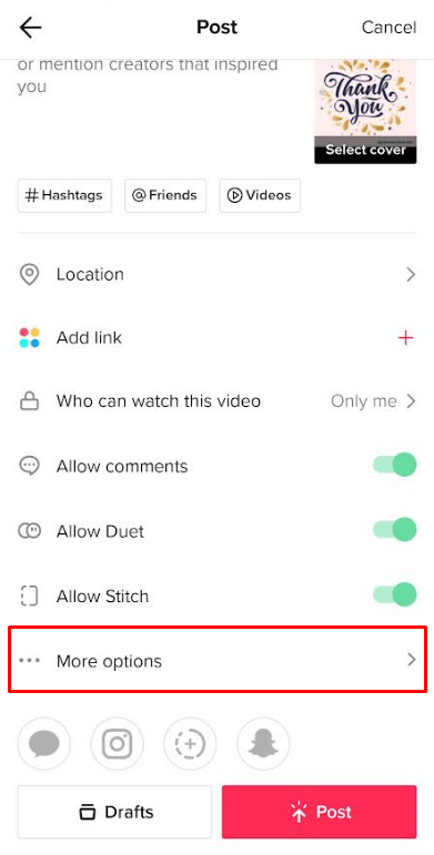 tap-on-more-options- كيفية الجمع بين اثنين من مسودات TikTok