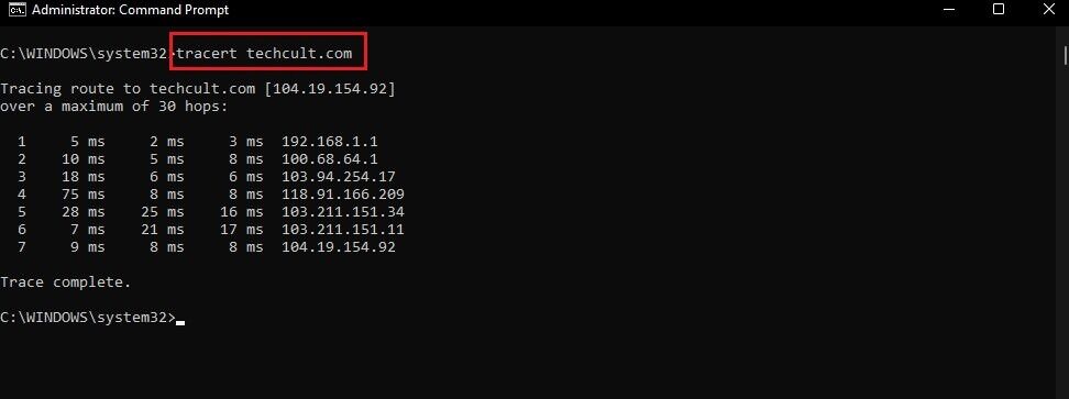 tracert-command-in-cmd-972x363 كيفية البحث عن الموقع الدقيق لشخص ما باستخدام عنوان IP