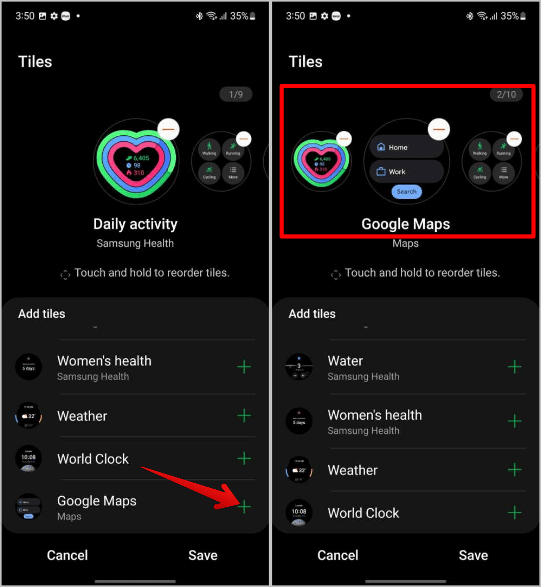 Adding-Google-Maps-tile-on-Galaxy-Watch-from-phone كيفية استخدام خرائط Google على Samsung Galaxy Watch 4 و 5