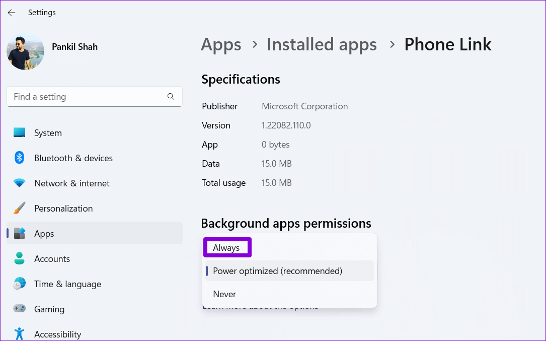 Allow-Phone-Link-to-Run-in-Background أفضل 7 طرق لإصلاح عدم عمل تطبيق Phone Link على Windows 11