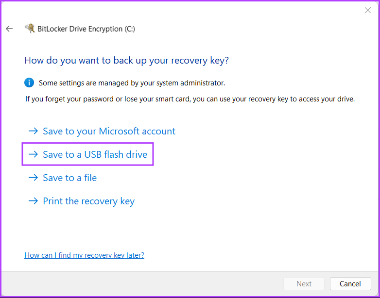 Backup-Recovery-Key-C-Drive كيفية تشفير البيانات باستخدام BitLocker على Windows 11