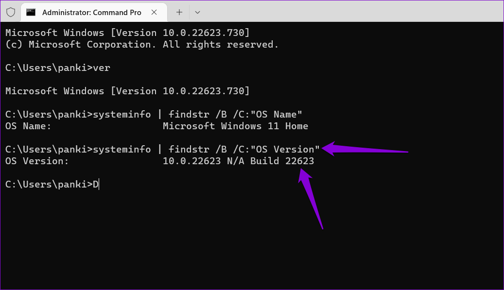 Check-OS-Build-Number-Using-Command-Prompt أفضل 5 طرق للتحقق من النوع والإصدار والبناء في Windows 11