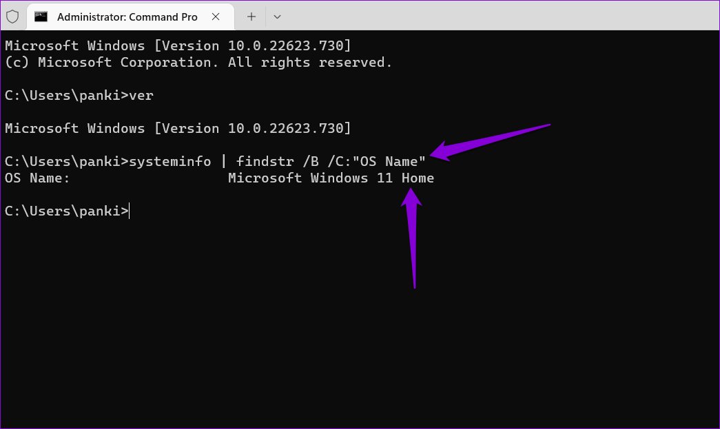 Check-OS-Edition-Using-Command-Prompt أفضل 5 طرق للتحقق من النوع والإصدار والبناء في Windows 11