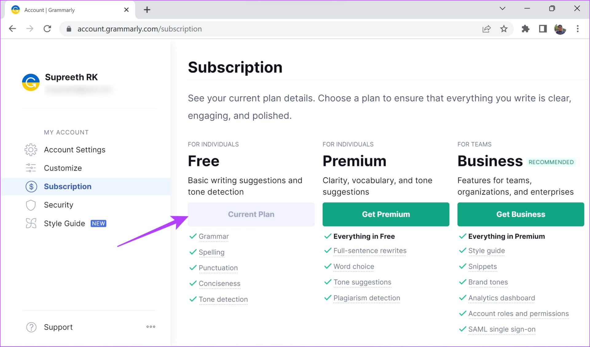 Check-your-current-plan-1920x1131 8 طرق لإصلاح عدم عمل إضافة Grammarly على Chrome