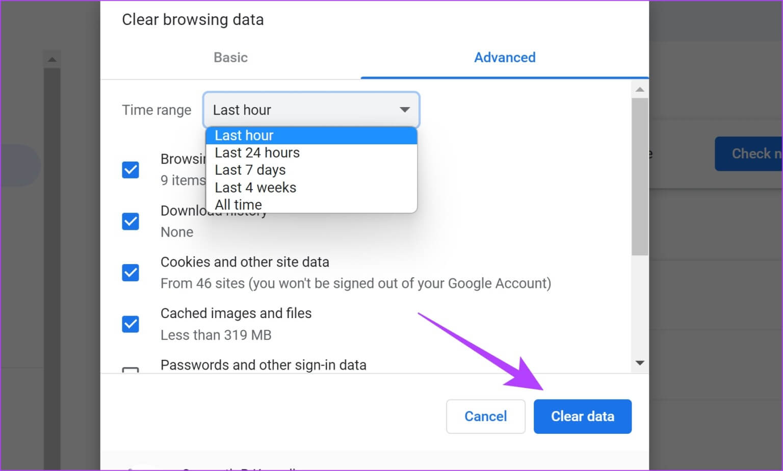 Clear-Data-3-1536x924-1-1536x924 8 طرق لإصلاح عدم عمل إضافة Grammarly على Chrome