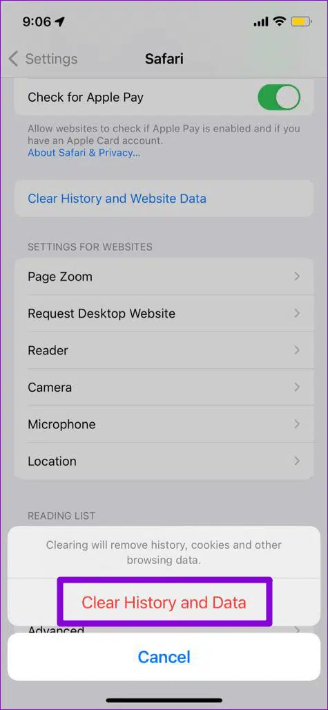 9 correctifs pour "Ce contact n'est pas privé" dans Safari sur iPhone et iPad - ios Effacer l'historique de Safari et les données du site Web sur iPhone - 9 correctifs pour "Ce contact n'est pas privé" dans Safari sur iPhone et iPad