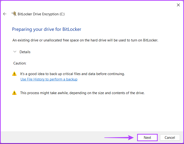 Click-On-Next-1 كيفية تشفير البيانات باستخدام BitLocker على Windows 11