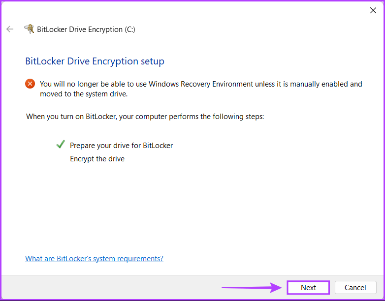 Click-on-Next-2 كيفية تشفير البيانات باستخدام BitLocker على Windows 11