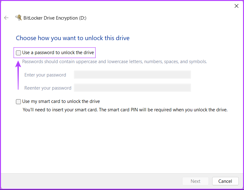 Click-on-Use-a-Password-2 كيفية تشفير البيانات باستخدام BitLocker على Windows 11