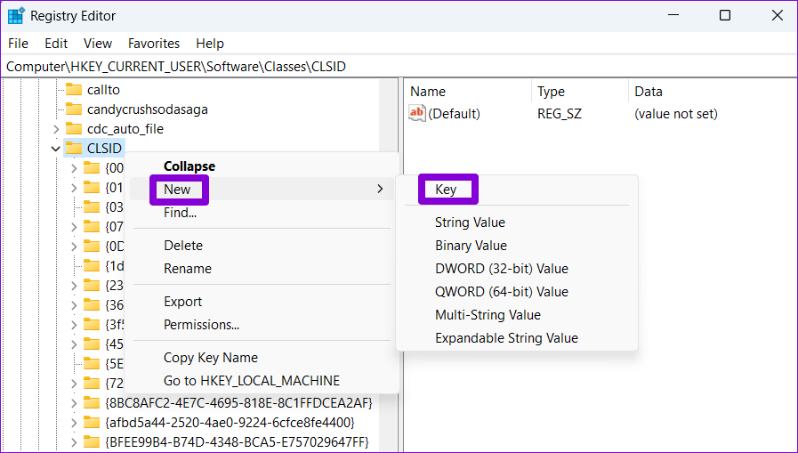 Create-New-Key-in-Registry-Editor-1 أفضل طريقتين لتعطيل قائمة سياق إظهار المزيد من الخيارات في Windows 11