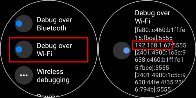 Debug-over-Wifi-on-Galaxy-watch-1 كيفية الحصول على خلفيات ساعة Pixel Watch على Samsung Galaxy Watch
