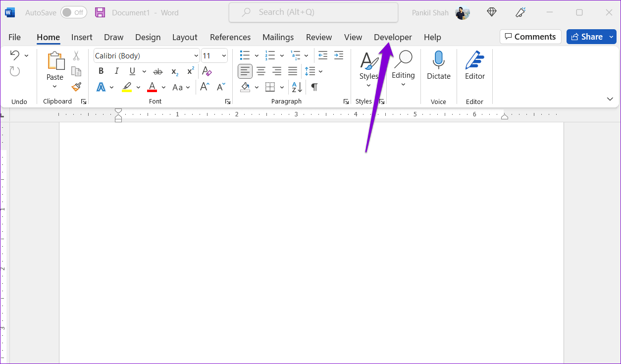 Developer-Tab-in-Wrod كيفية إدراج مقاطع فيديو في مستند Microsoft Word