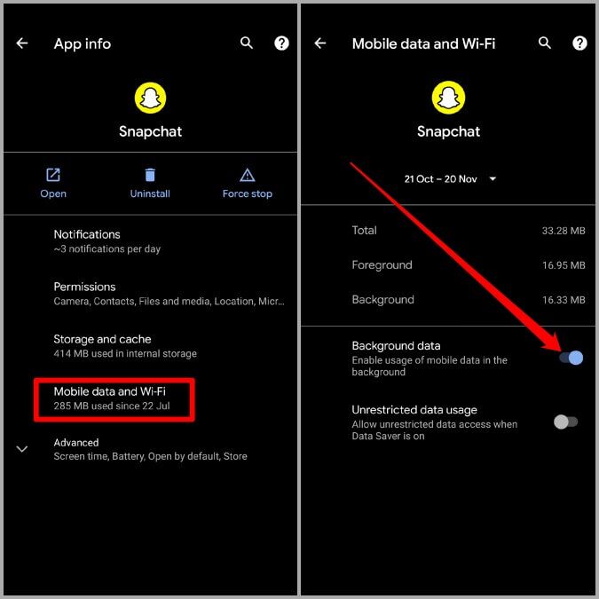 Disable-Background-App-Refresh-for-Snapchat-on-Android-675x675 8 إصلاحات لخطأ الخروج المستمر على Snapchat
