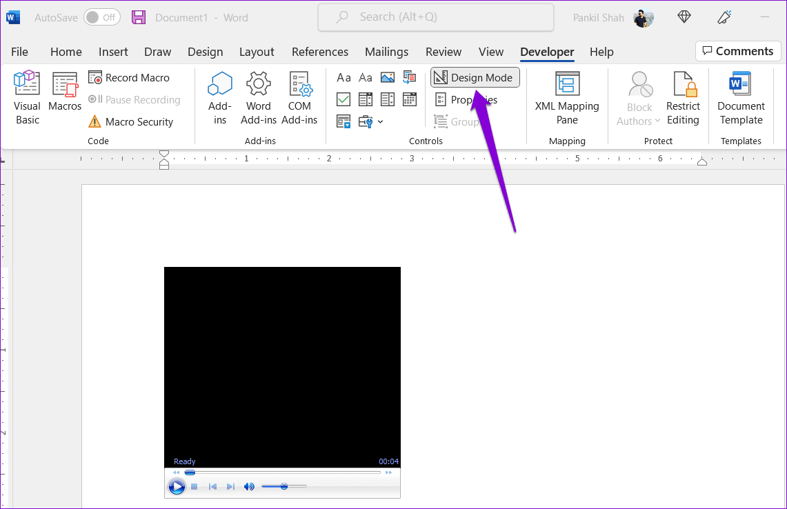 Disable-Design-Mode-in-Word كيفية إدراج مقاطع فيديو في مستند Microsoft Word
