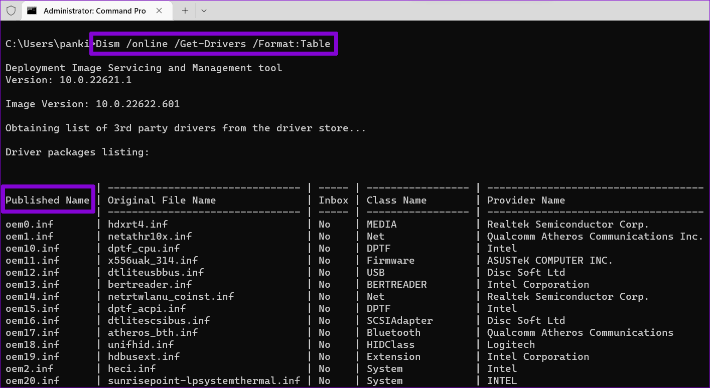 Drivers-List-on-Windows-11-in-Command-Prompt أفضل 4 طرق لإلغاء تثبيت برامج التشغيل من Windows 11