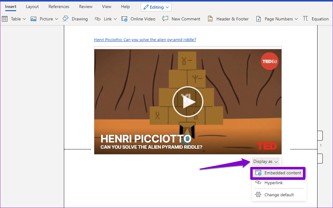 Embed-Video-in-Word-for-the-Web كيفية إدراج مقاطع فيديو في مستند Microsoft Word