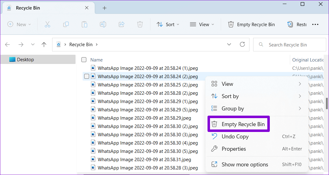Empty-Recycle-Bin-on-Windows-11 أفضل 6 طرق لإفراغ سلة المحذوفات عندما يتعذر عليك حذف الملفات في Windows 11
