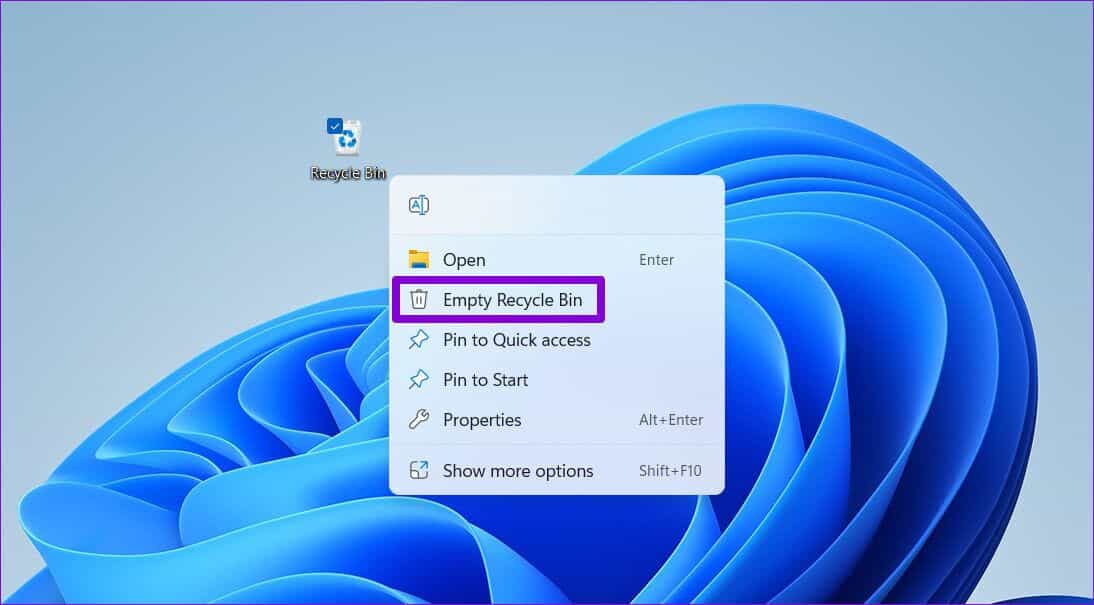 Empty-Recycle-Bin-via-Context-Menu-1094x605 أفضل 6 طرق لإفراغ سلة المحذوفات عندما يتعذر عليك حذف الملفات في Windows 11
