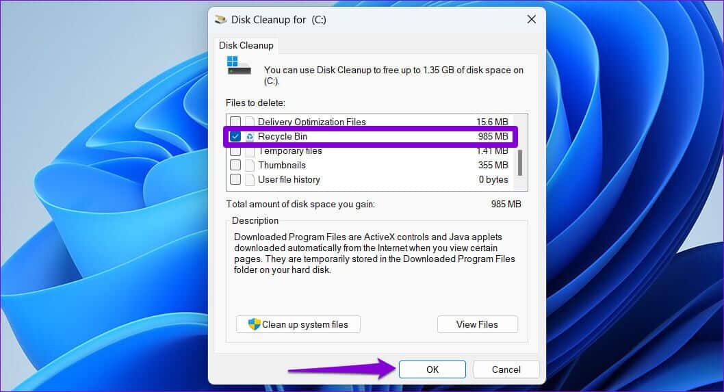 Empty-Recycle-Bin-via-Disk-Cleanup-1058x573 أفضل 6 طرق لإفراغ سلة المحذوفات عندما يتعذر عليك حذف الملفات في Windows 11