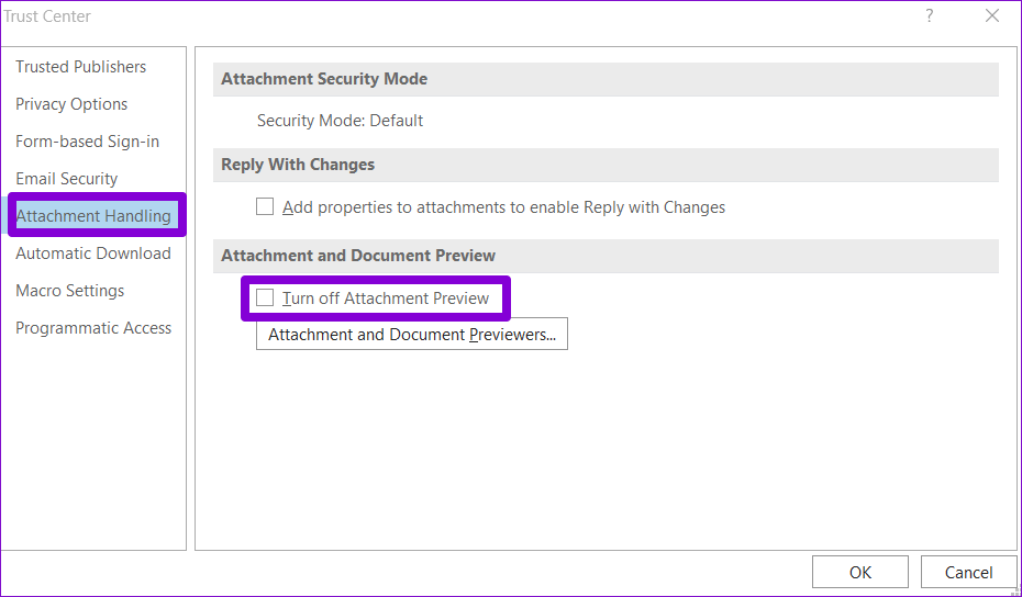 Enable-Attachment-Preview-in-Outlook أفضل 7 إصلاحات لعدم القدرة على فتح المرفقات في Microsoft Outlook على Windows