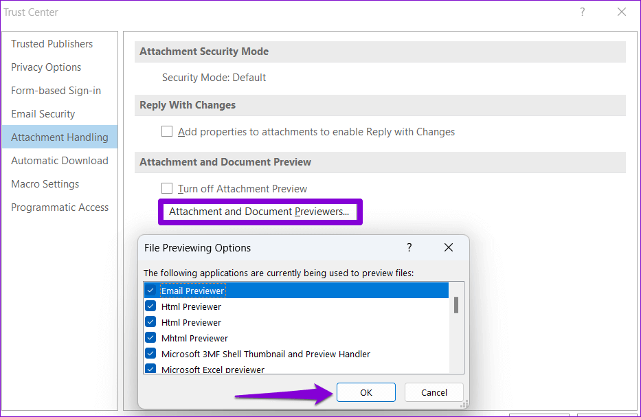Enable-Previewer-in-Outlook أفضل 7 إصلاحات لعدم القدرة على فتح المرفقات في Microsoft Outlook على Windows