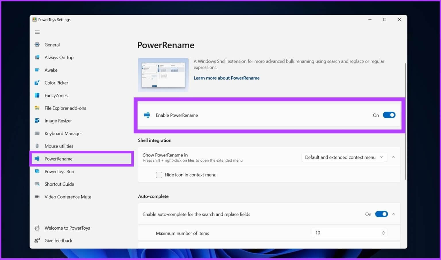 Ensure-the-PowerRename-feature-is-enabled-1536x907-1-1536x907 4 طرق سهلة لإعادة تسمية مجموعة من الملفات على Windows 11