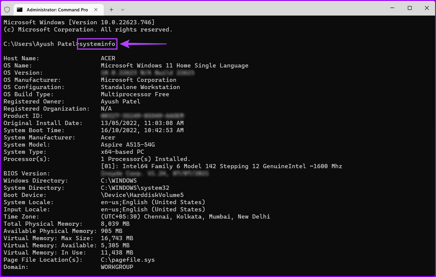 Find-Specs-Using-Command-Prompt-1 أفضل 5 طرق للتحقق من مواصفات الكمبيوتر على نظام التشغيل Windows 11