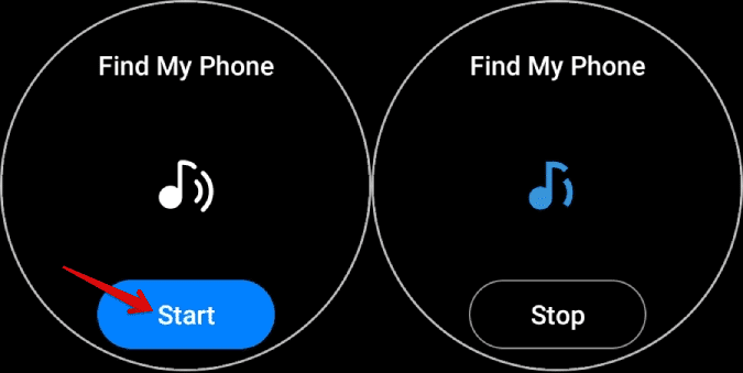 Find-my-phone-Galaxy-Watch-Start-option كيفية استخدام Samsung Galaxy Watch للعثور على هاتفي والعكس بالعكس