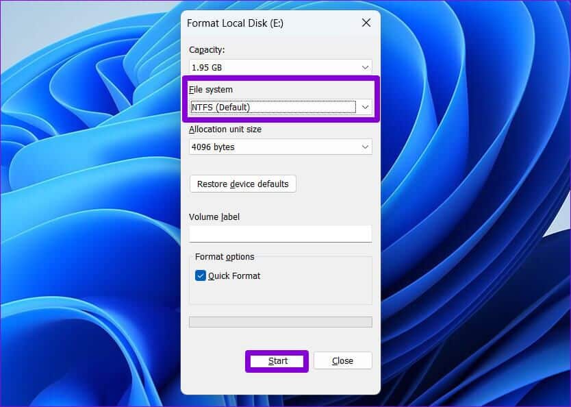 Format-Drive-to-NTFS-834x594 أفضل 7 طرق لإصلاح بطئ نقل ملفات USB في Windows 11