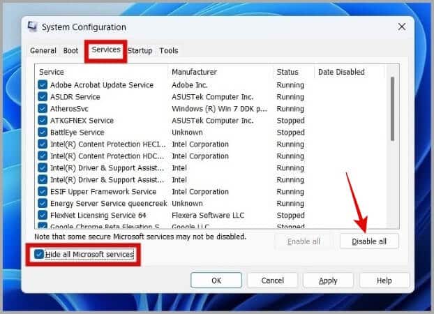 Hide-Microsoft-Services-in-System-Configuration-on-Windows-11-1-622x450 أفضل 7 طرق لإصلاح عدم عرض عارض الأحداث على Windows 10 و Windows 11