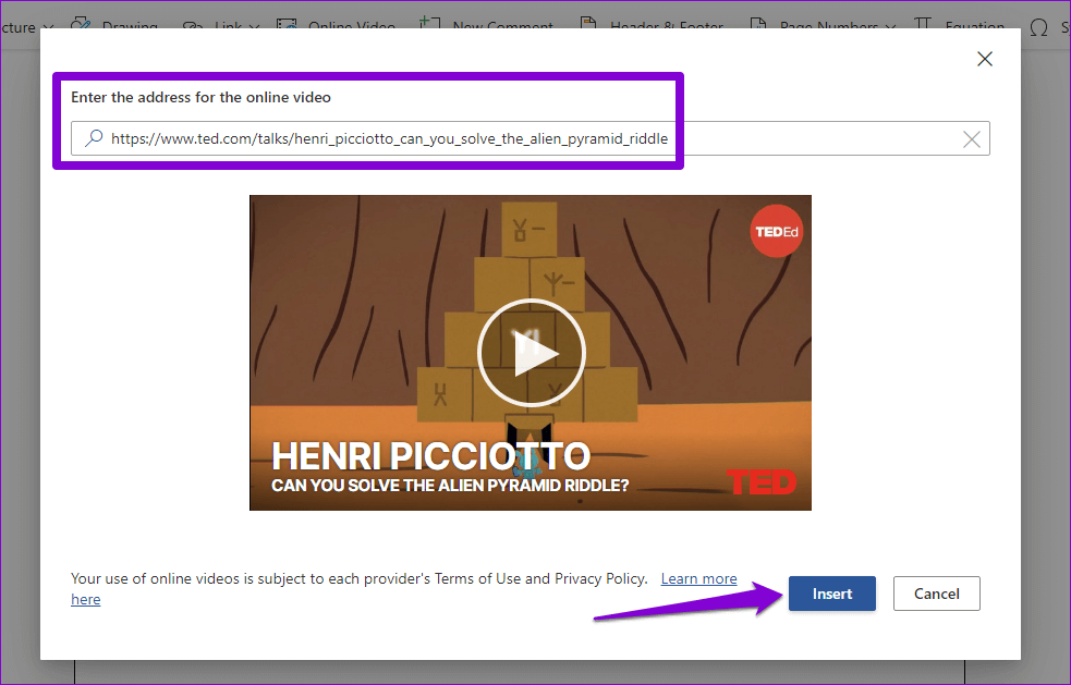 Insert-Video-in-Word-for-the-Web كيفية إدراج مقاطع فيديو في مستند Microsoft Word