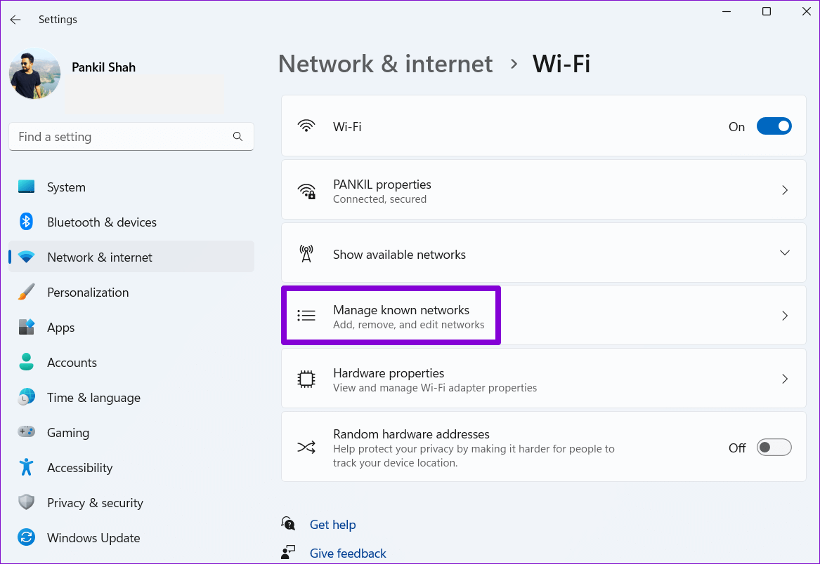 Manage-Known-Networks-on-Windows-11-3 أفضل 3 طرق لإيقاف Windows 11 من الاتصال التلقائي بشبكة Wi-Fi