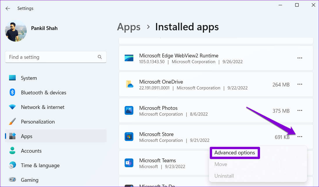 Microsoft-Store-Advanced-Options أفضل 6 طرق لإصلاح تعذر التبديل من وضع S على نظام التشغيل Windows 11