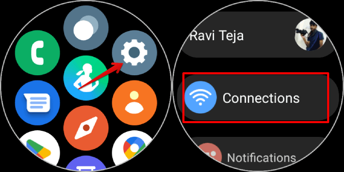 Opening-Connections-on-Settings كيفية استخدام خرائط Google على Samsung Galaxy Watch 4 و 5
