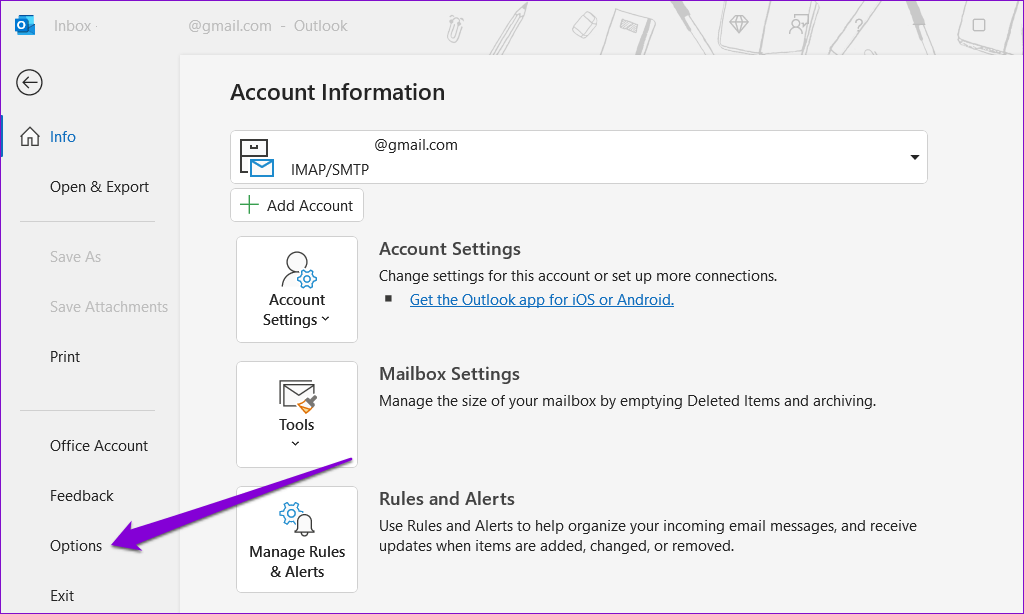 Outlook-Options-5 أفضل 7 إصلاحات لعدم القدرة على فتح المرفقات في Microsoft Outlook على Windows