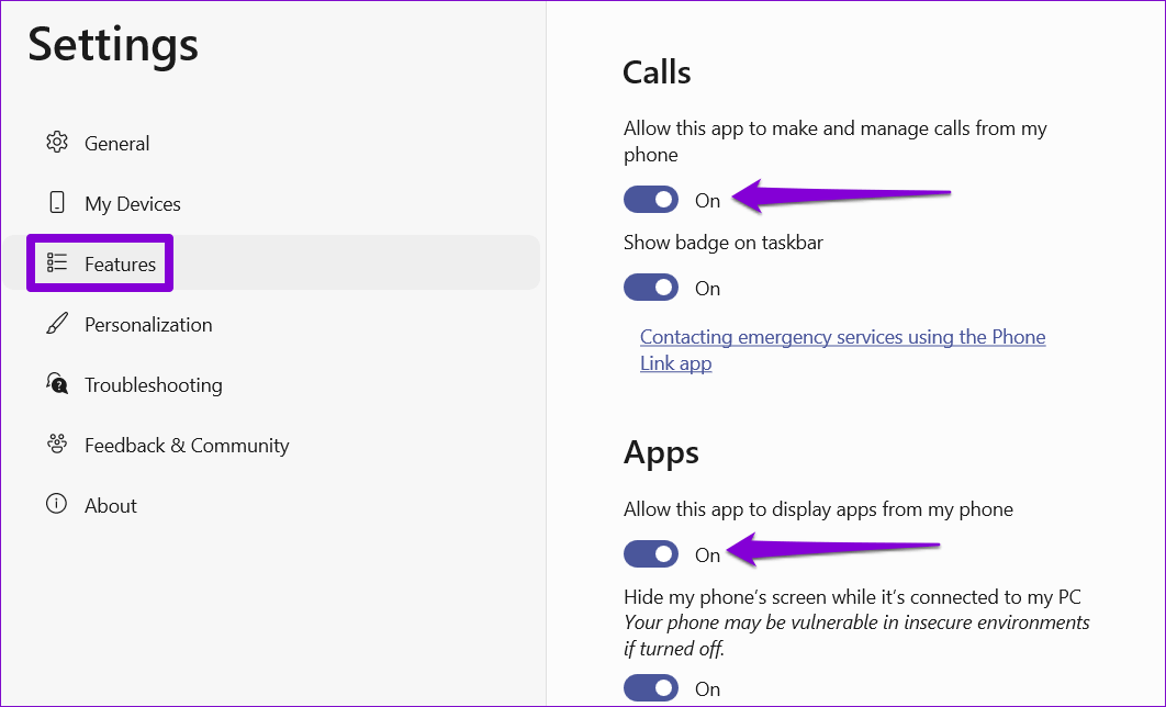 Phone-Link-Features أفضل 7 طرق لإصلاح عدم عمل تطبيق Phone Link على Windows 11