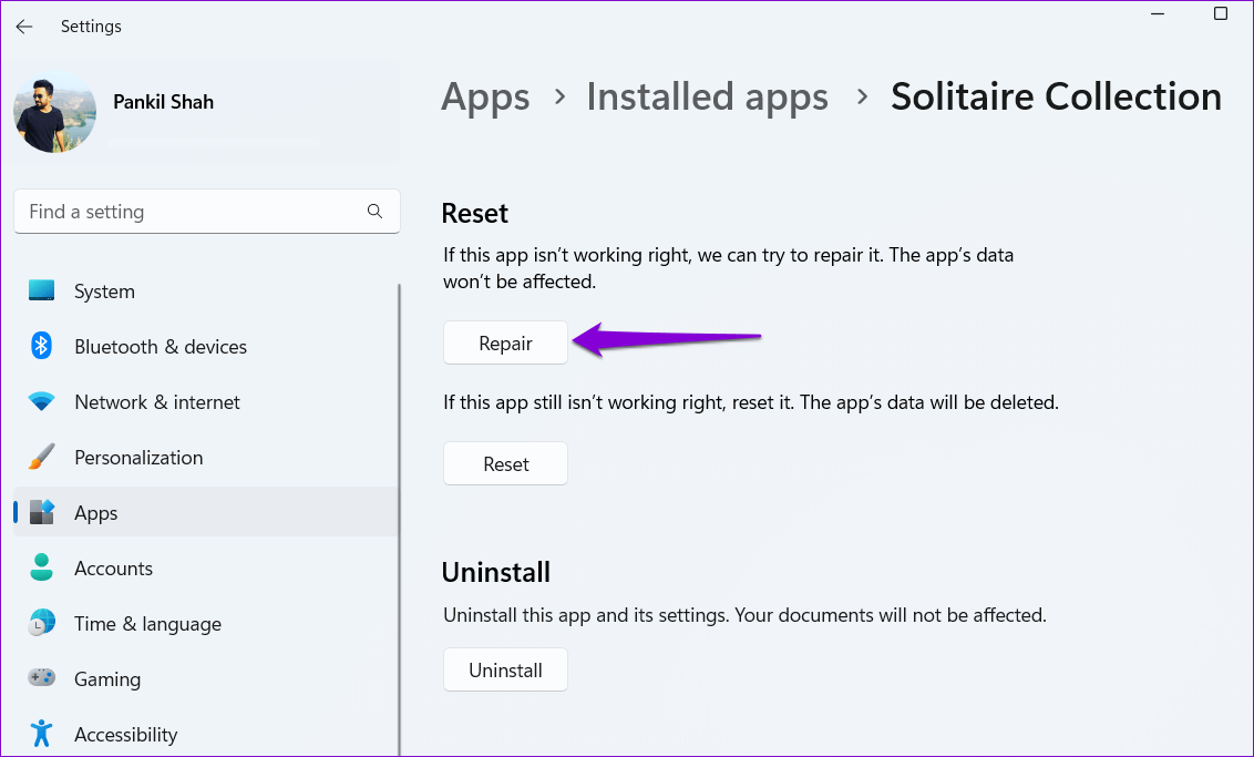 Repair-Solitaire-Collection-App أفضل 6 طرق لإصلاح عدم عمل مجموعة Microsoft Solitaire على Windows 11