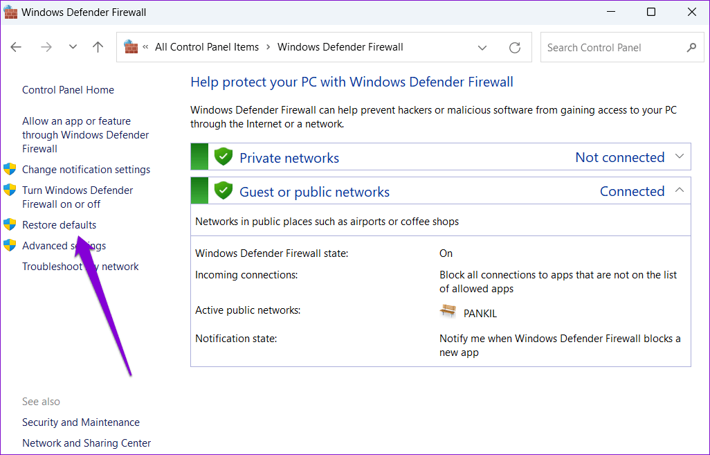 Reset-Firewall-Using-Control-Panel أفضل 5 طرق لإعادة تعيين إعدادات جدار الحماية في Windows 11