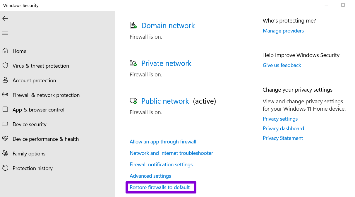 Reset-Firewall-Using-Windows-Security أفضل 5 طرق لإعادة تعيين إعدادات جدار الحماية في Windows 11