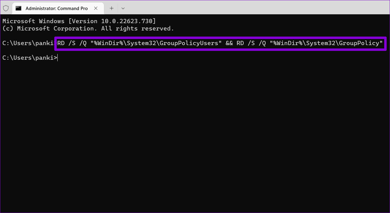 Reset-Group-Policy-via-Command-Prompt أفضل طريقتين لإعادة تعيين إعدادات نهج المجموعة المحلية على Windows 11