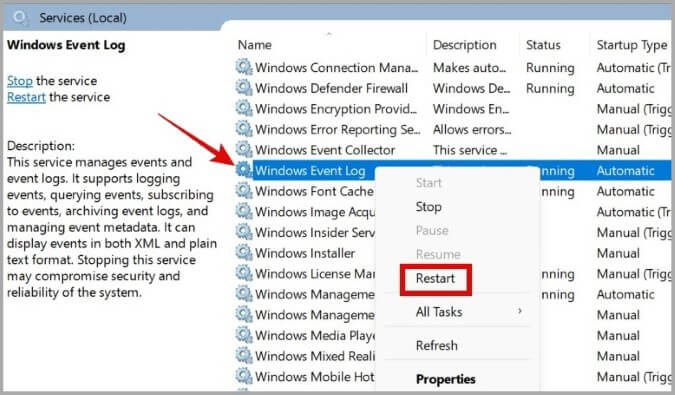 Restart-Windows-Event-Log-Service-on-Windows-675x395 أفضل 7 طرق لإصلاح عدم عرض عارض الأحداث على Windows 10 و Windows 11