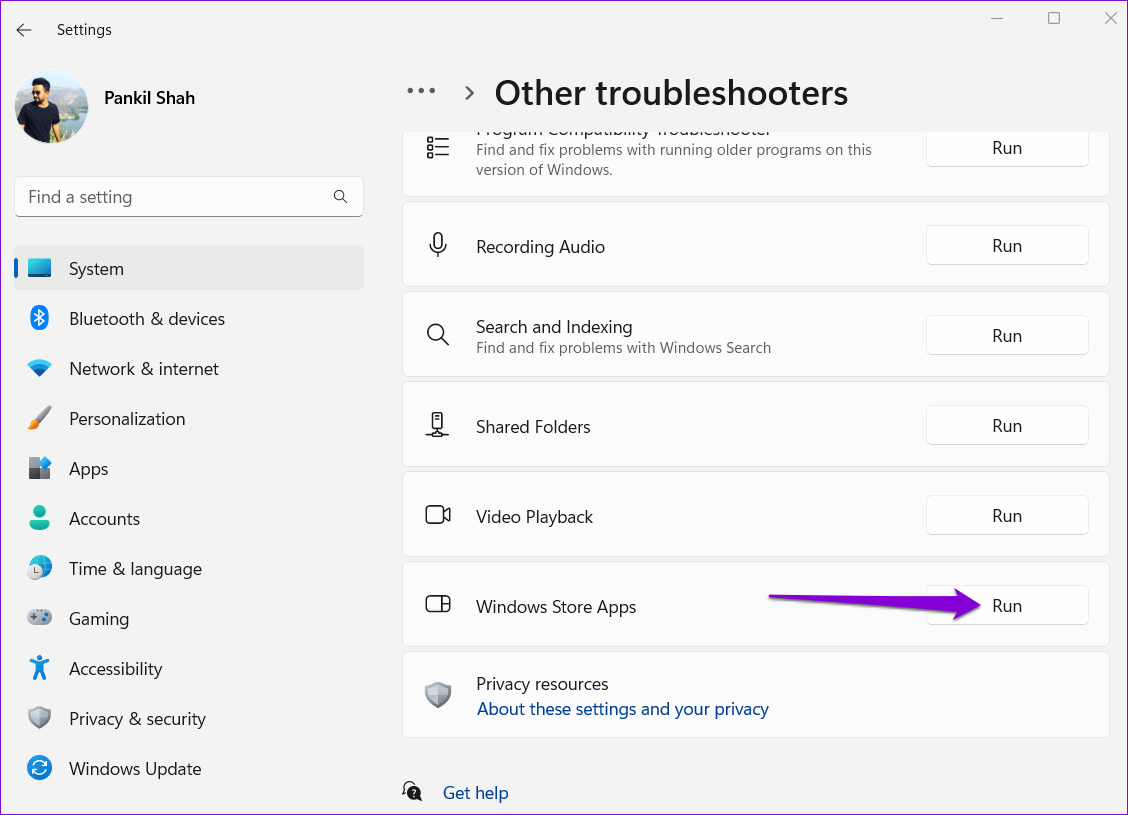 Run-Windows-Store-Apps-Troubleshooter-5 أفضل 6 طرق لإصلاح عدم عمل مجموعة Microsoft Solitaire على Windows 11