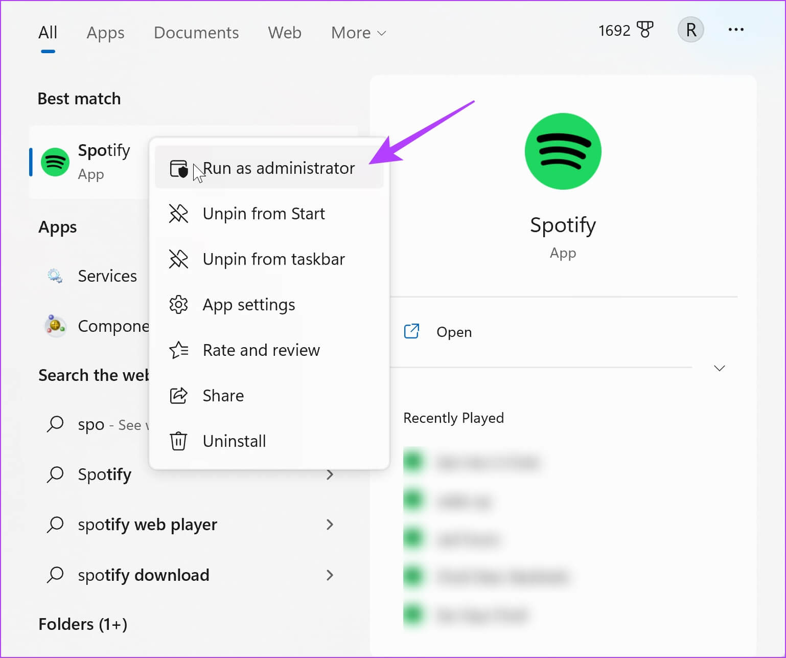 Run-as-admin-1538x1287 13 طريقة لإصلاح Spotify يحافظ على مشكلة التعطل على Windows