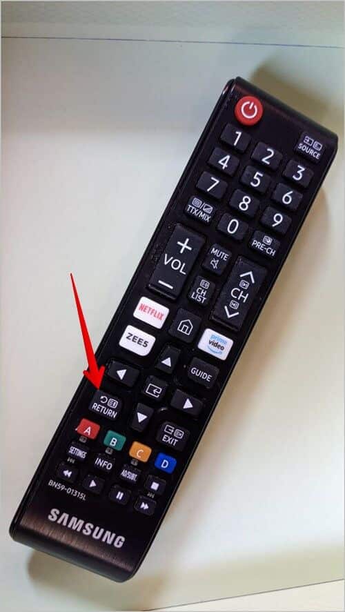 Samsung-Remote-Return-Button-500x887 كيفية إضافة التطبيقات وإزالتها وإدارتها على Samsung Smart TV