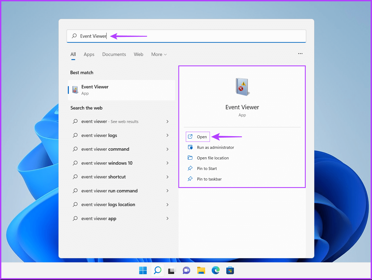 Search-For-Event-Viewer كيفية استخدام أداة تشخيص ذاكرة Windows على Windows 11