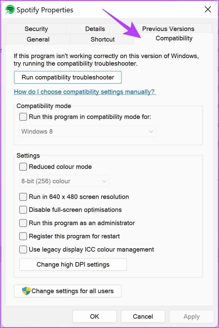 Select-Compatibility-1-730x1090 13 طريقة لإصلاح Spotify يحافظ على مشكلة التعطل على Windows