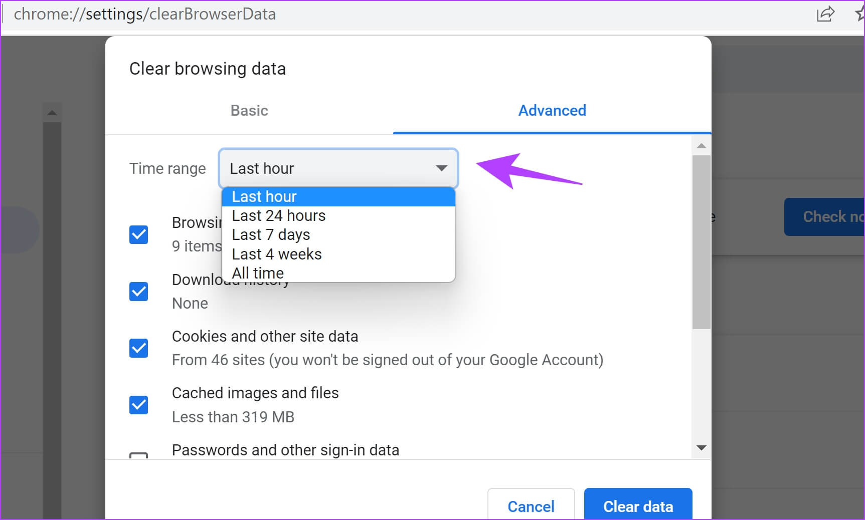 Select-Time-Range-1725x1038 8 طرق لإصلاح عدم عمل إضافة Grammarly على Chrome