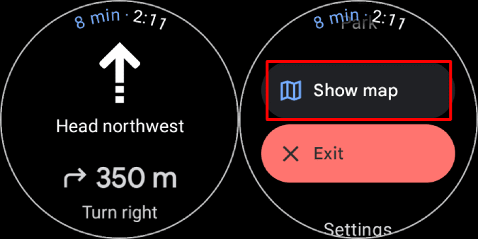 Show-map-option-on-Google-Maps-on-Galaxy-Watch كيفية استخدام خرائط Google على Samsung Galaxy Watch 4 و 5