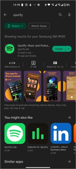 Showing-only-watch-apps-on-the-Play-Store-300x667 3 طرق لتثبيت التطبيقات وتحميلها الجانبي وإلغاء تثبيتها على Samsung Galaxy Watch
