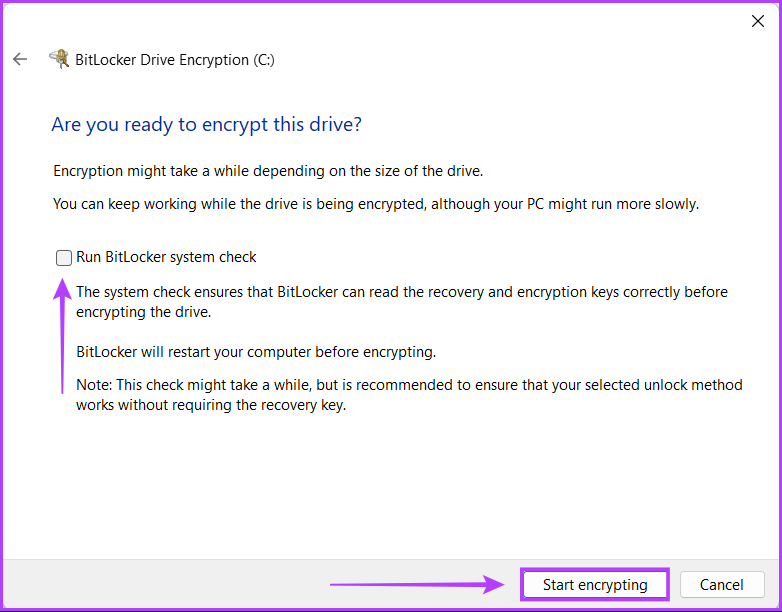 Start-Encrypting كيفية تشفير البيانات باستخدام BitLocker على Windows 11
